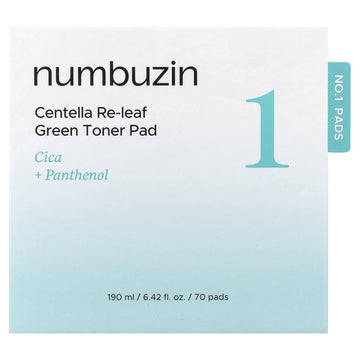 Numbuzin No.1 Centella Re-Leaf Green Toner Pad, 70 Pads, 6.42 fl oz (190 ml)
