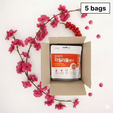 문경미소 오미자 자일리톨 캔디 (40g x 5 bag ) – 달콤하고 상큼한 오미자 맛 무설탕 캔디/Mungyeong Miso Omija Xylitol Candy 40g – Naturally Sweet  Tangy Sugar-Free Candy