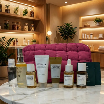 Centella Travel Kit + d’Alba White Truffle First Spray Serum 1.69 fl oz | Free Mini Empty Bottle & 2 Samples | Open Box No Return | Makeup Pouch Included