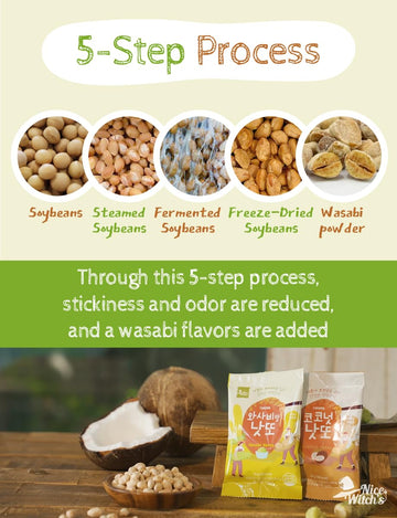 [160g / 5.64oz] Freeze Dried Natto Beans Snack Wasabi Flavor 20g ( 8 Packs), Fermented Soybean Snack 와사비맛 낫또 과자