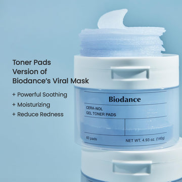 Biodance Cera-NOL Gel Toner Pads, Deep Hydrating & Soothing Toner Pads for Sensitive Skin, Redness Reducing, Mositurizing, Pre-Soaked Pads, Korean Skin Careㅣ4.93 fl.oz.(140g)*60Pads