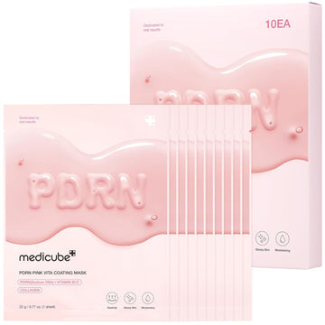Medicube Salmon DNA PDRN Pink Vita Coating Sheet Mask 10EA - Korean sheet mask for glass skin - Luxurious Home care Mask for Hydration, Firming, and Balanced Skin, Korean Skin Care (22g/0.77oz x 10ea)