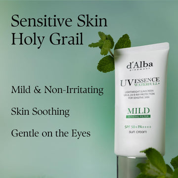 d'alba Piedmont Italian White Truffle Waterfull Mild Sunscreen, Vegan, Mineral Sunscreen, SPF 50+ PA++++, Non-Nano Sunscreen Suitable for all Sensitive Skin, Gentle & Light Finish, Korean Skincare