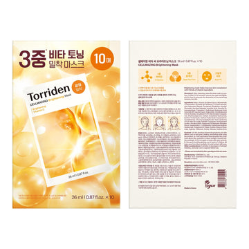 Torriden CELLMAZING Vita C Facial Mask (10 Sheets) | Radiance & Glow Boosting Korean Sheet Mask | Improving Overall Skin Tone | 5D Vitamin C + Niacinamide | Korean Face Mask