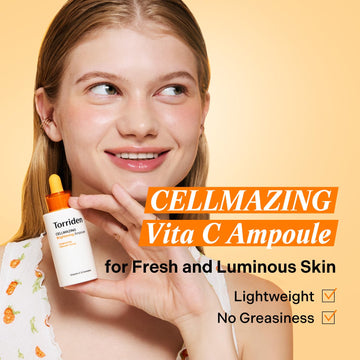 Torriden CELLMAZING Vita C Ampoule 30ml (1.01 fl.oz.) | Refining Sagging Pores and Skin Texture | 5D Vitamin C, Seaweed Complex, Panthenol | Korean Facial Serum