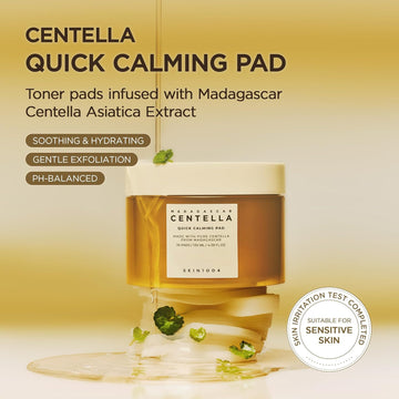 SKIN1004 Centella Quick Calming Pad, 70 Pads, Korean Face Toner Pad with Madagascar Centella Asiatica & Hyaluronic Acid, Hydrating & Soothing Facial Toner Pads for Gentle Exfoliation, Korean Skin Care
