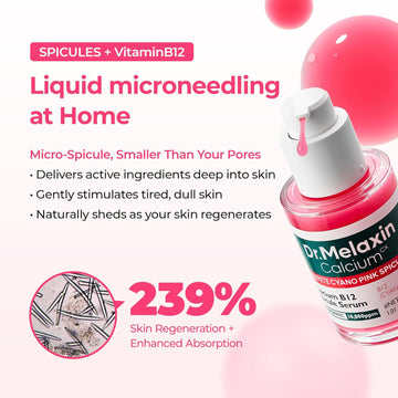 Dr.Melaxin Pink Spicule Cyano Niacinamide Serum – Vitamin B12 Pore Minimizer, Liquid Microneedle Facial Treatment for Enlarged Pores, Microneedling Skin Renewal & Texture Refining (30ml)