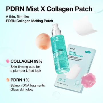 Anua PDRN Collagen Melting Patch + Medicube PDRN Pink Collagen Glow Jelly Mist Serum Set | Korean Skincare Duo for Hydration, Firmness & Glass Skin | Face & Neck Care
