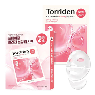 Torriden CELLMAZING Collagen Firming Gel Sheet Mask for Face & Neck (4 Pack) | Smoother, Firmer-Looking Skin with 5D Collagen Complex | Korean Skincare Mask