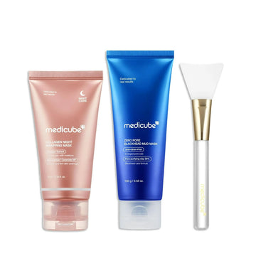 Medicube Face Mask Duo Set – Collagen & Clay Complexes, Hydrating and Smoothing Care, 2 Masks +JELLY BRUSH