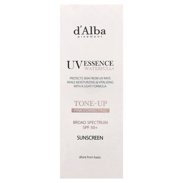 d'Alba UV Essence Waterfull+ Sunscreen, Tone-Up Pink Correcting, SPF 50+, 1.69 fl oz (50 ml)