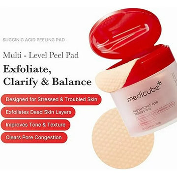 Medicube Red Succinic Acid Peeling Pad with Panthenol and Niacinamide – Exfoliating & Soothing Toner Pads for Smooth, Balanced Skin – 70 Pads