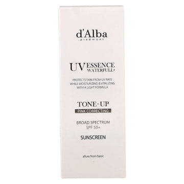 d'Alba UV Essence Waterfull+ Sunscreen, Tone-Up Pink Correcting, SPF 50+, 1.69 fl oz (50 ml)