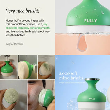 FULLY Pore Cleansing Silicon Brush, Effective Pore Cleaner, Over 2000 Fine Bristle, Unclog Pores, Blackhead Brush, Sebum Remover Tool, Gentle Exfoliator, Pairs with Green Tomato Clay Mask Cleanser
