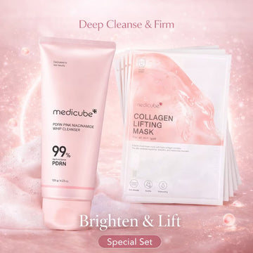 Medicube PDRN Pink Niacinamide Whip Cleanser & Medicube Collagen Lifting Mask Duo Set | Korean Skincare Double Care Set for Cleansing, Firming & Hydration Glow