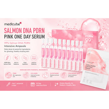 Medicube Salmon DNA PDRN Pink One Day Serum, Intensive Ampoule, 0.05 fl oz x 10 /COLLAGEN MASK