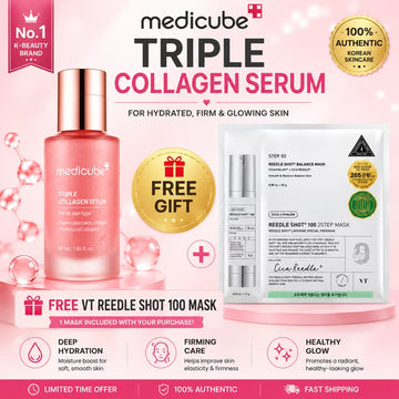Medicube Triple Collagen Serum with FREE VT Reedle Shot 100 2-Step Mask | Hydrating & Firming Korean Skincare Set
