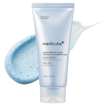 Medicube Zero Pore Capsule Cleansing Foam Facial Cleanser, Daily Gentle Pore & Blackhead Care with AHA + BHA + PHA, Korean Skincare, 4.23 oz