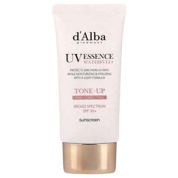 d'Alba UV Essence Waterfull+ Sunscreen, Tone-Up Pink Correcting, SPF 50+, 1.69 fl oz (50 ml)