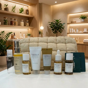 Centella Travel Kit + d’Alba White Truffle First Spray Serum 1.69 fl oz | Free Mini Empty Bottle & 2 Samples | Open Box No Return | Makeup Pouch Included