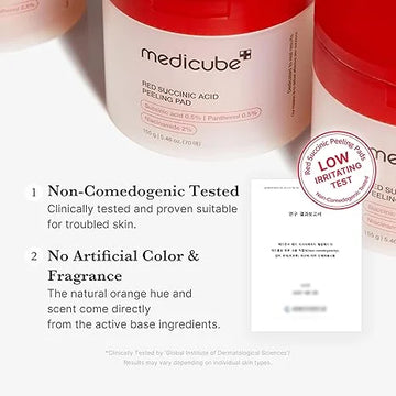 Medicube Red Succinic Acid Peeling Pad with Panthenol and Niacinamide – Exfoliating & Soothing Toner Pads for Smooth, Balanced Skin – 70 Pads