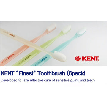 KENT Finest Soft Toothbrush 1 Box ( 6 piece) - Micro Thin Bristles, Anti-bacterial, BPA Free for Sensitive Gums and Teeth