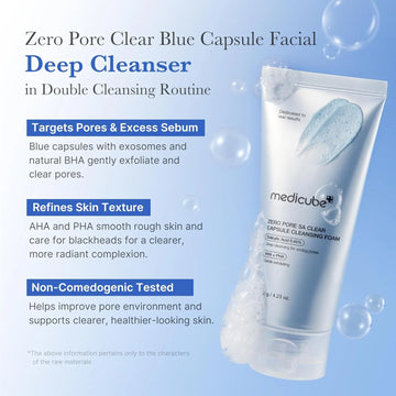 Medicube Zero Pore Capsule Cleansing Foam Facial Cleanser, Daily Gentle Pore & Blackhead Care with AHA + BHA + PHA, Korean Skincare, 4.23 oz