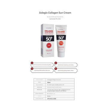 The image shows K. Solegio Collagen Sun Cream SPF 50+/PA+++.